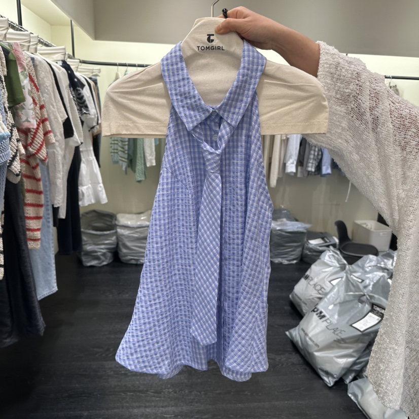 TOMGIRL東大門實拍韓國女士新品26夏季人氣吊帶背心含領帶TOMGIRL吊帶/背心圖色1