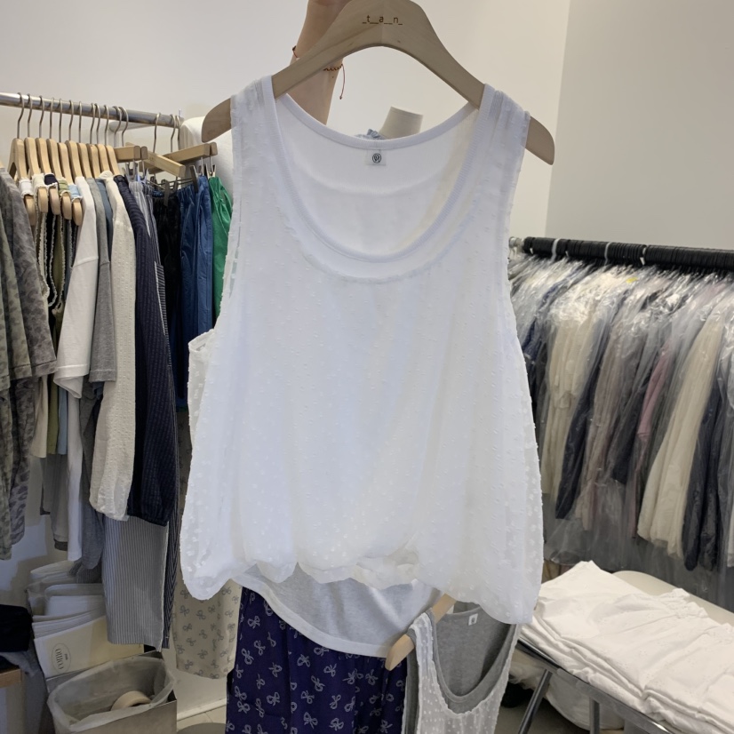 TAN&amp;COMO韓國直郵女士新款26夏季吊帶背心假兩件層疊無袖燈籠tan-COMO吊帶/背心圖色2
