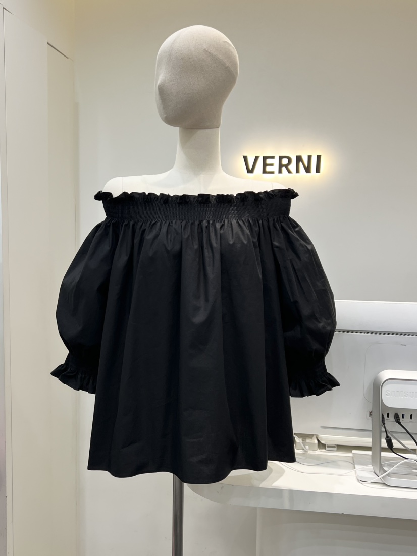 VERNI韓國東大門代購女士新款休閑人氣時尚襯衫蕾絲衫露肩VERNI襯衫/蕾絲衫圖色2