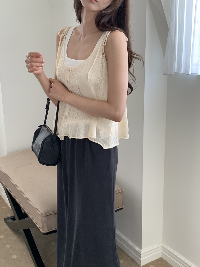 NOTICE韓國直郵女士新款休閑熱賣人氣推薦吊帶背心無袖緞帶NOTICE吊帶/背心