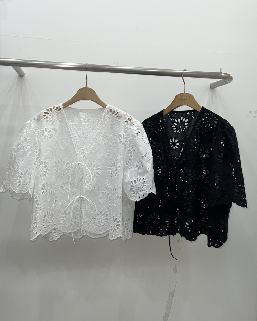VERNI韓國東大門代購女士新款休閑襯衫蕾絲衫羊毛開襟鏤空VERNI襯衫/蕾絲衫