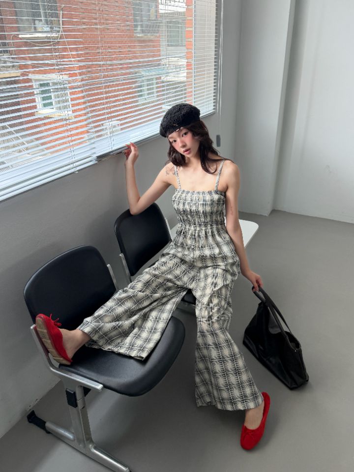 HEY/TO SEWING韓國直郵女士新款26夏季休閑熱賣連體褲格子BY HEY/TO SEWING連體褲