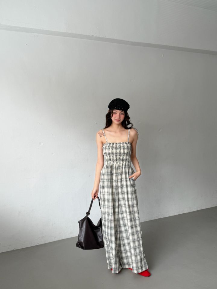 HEY/TO SEWING韓國直郵女士新款26夏季休閑熱賣連體褲格子BY HEY/TO SEWING連體褲