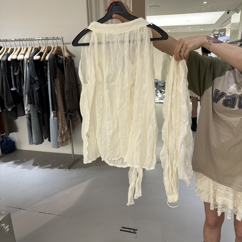 VAULT韓國代購女士新品26夏季時尚休閑襯衫蕾絲衫含繩圍巾VAULT襯衫/蕾絲衫