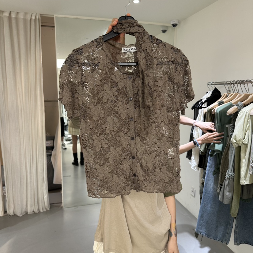 VAULT韓國代購女士新品26夏季時尚休閑襯衫蕾絲衫含繩圍巾VAULT襯衫/蕾絲衫圖色3
