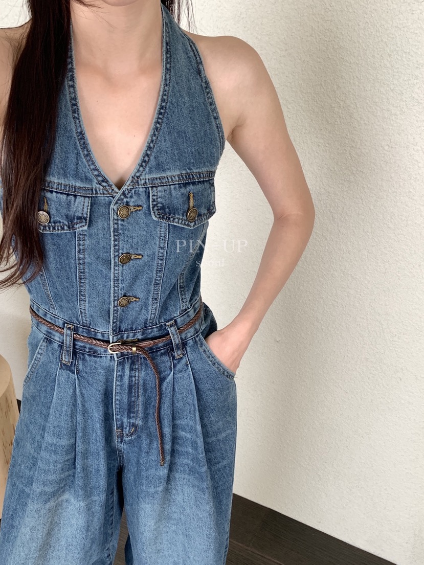 PIN-UP東大門實拍韓國女裝新品時尚休閑熱賣人氣連體褲露背PIN-UP連體褲