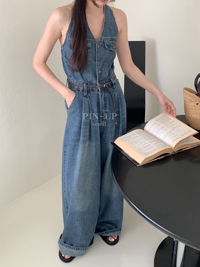 PIN-UP東大門實拍韓國女裝新品時尚休閑熱賣人氣連體褲露背PIN-UP連體褲
