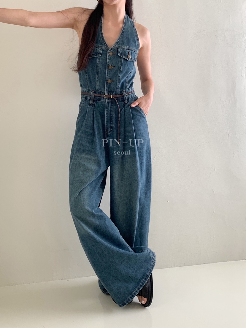 PIN-UP東大門實拍韓國女裝新品時尚休閑熱賣人氣連體褲露背PIN-UP連體褲