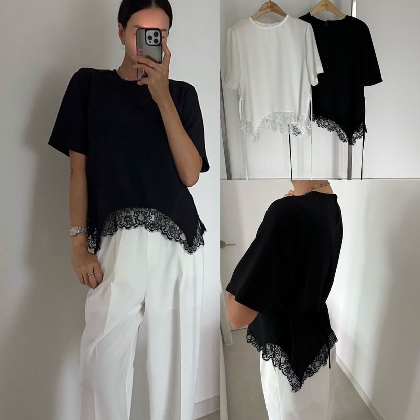 SOUIT韓國直郵實拍女裝新款人氣推薦襯衫蕾絲衫不對稱蕾絲SOUIT by mabel-L襯衫/蕾絲衫
