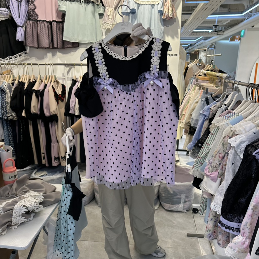 PAPA東大門實拍韓國女裝新品休閑時尚人氣襯衫蕾絲衫假兩件Papaine/HALMADE襯衫/蕾絲衫圖色1