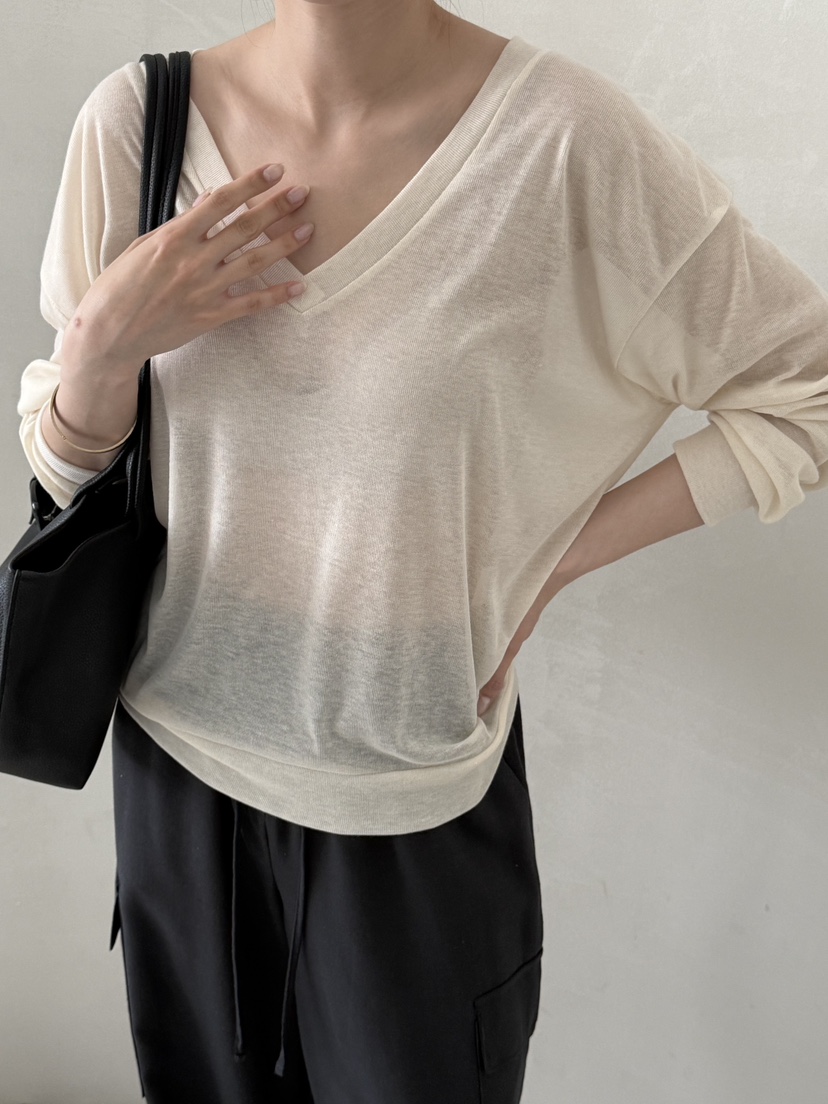 DEMAR韓國代購女裝新品人氣推薦時尚熱賣休閑長袖T恤V領透明DEMAR長袖T恤圖色4