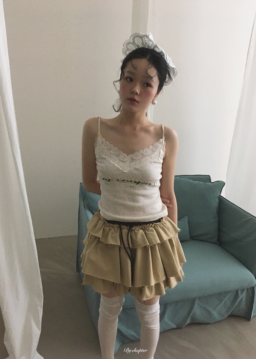 BY CHAPTER韓國東大門代購女士新品時尚推薦吊帶背心無袖BY Chapter吊帶/背心圖色4奶油色花紋