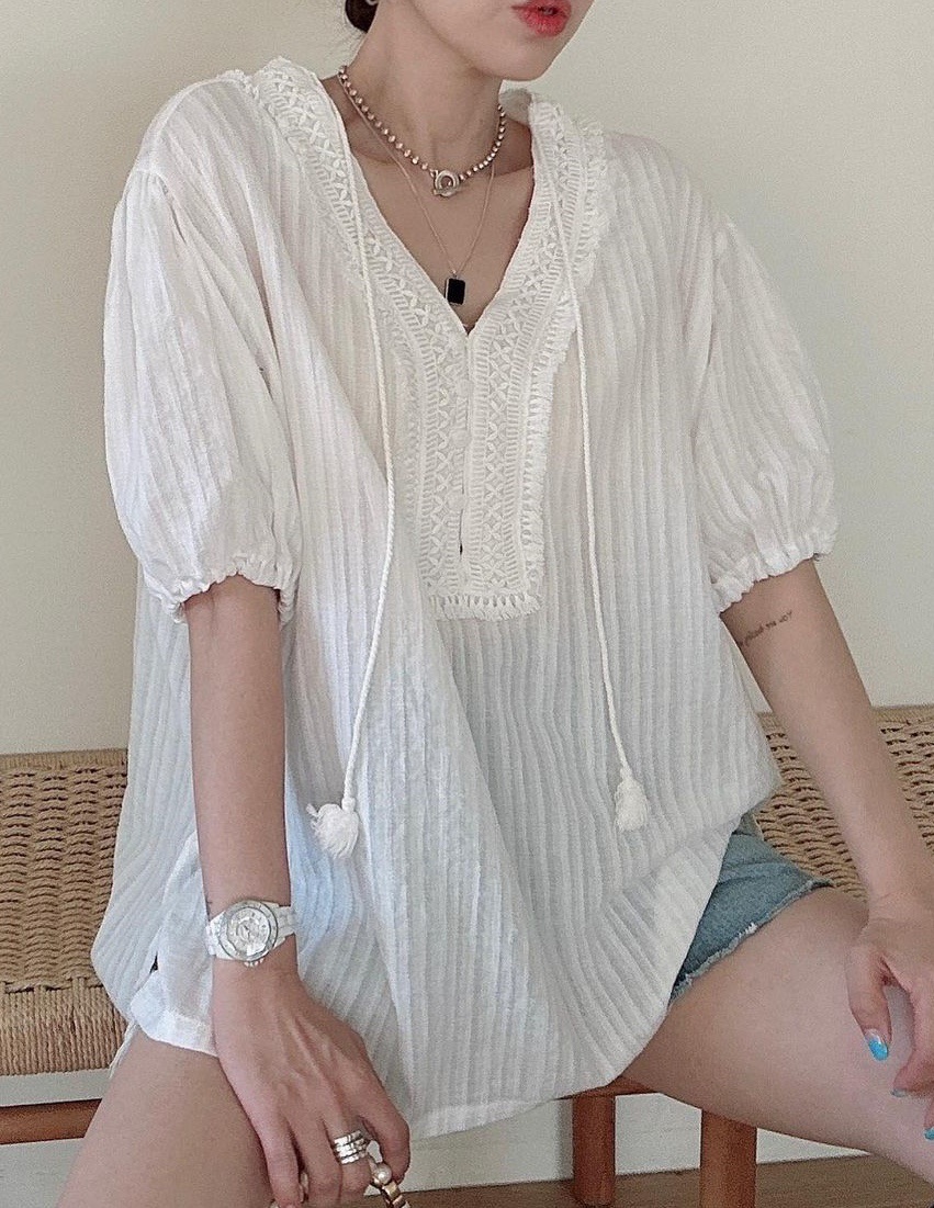 OLA韓國直郵女裝新款26夏季推薦時尚休閑熱賣襯衫蕾絲衫流蘇mellor/OLA襯衫/蕾絲衫