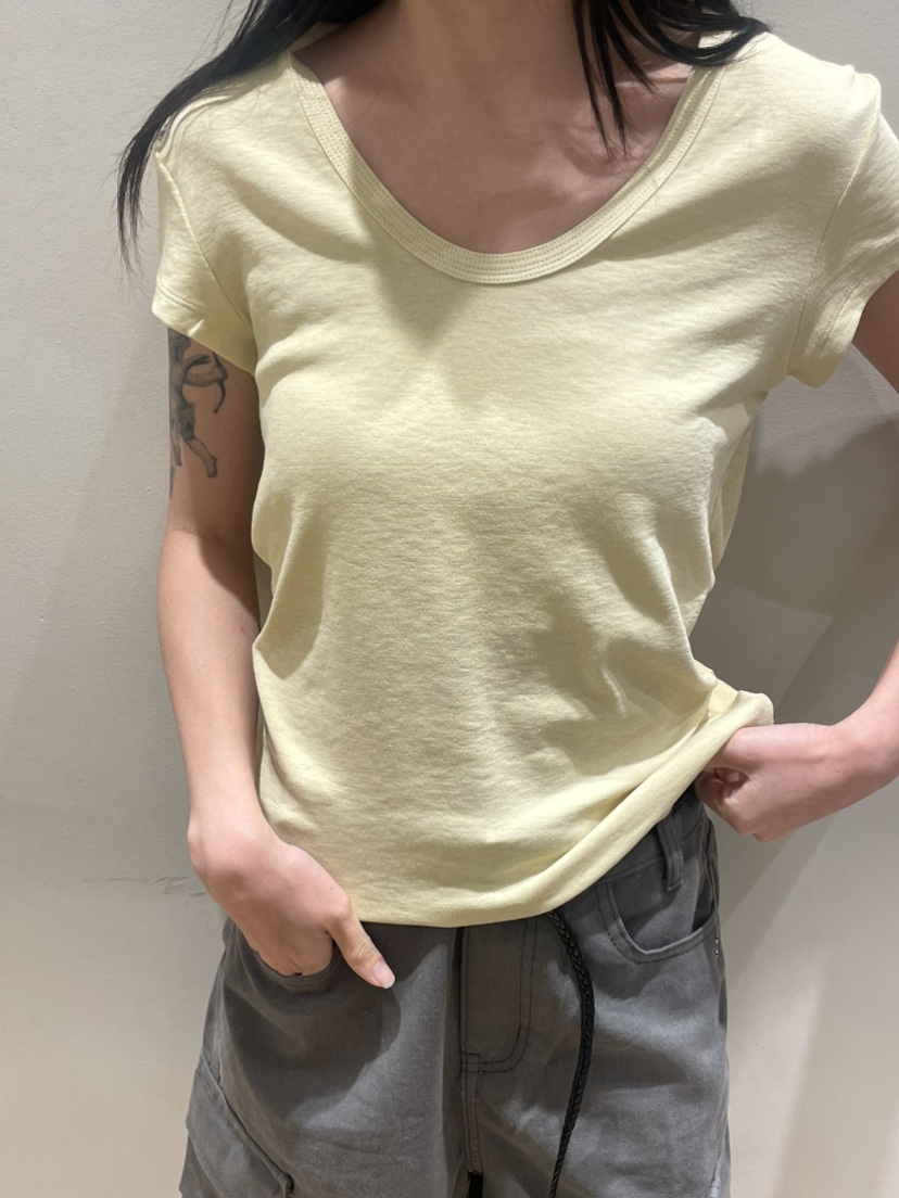 NEOUL東大門實拍韓國女士新品推薦休閑熱賣26夏季時尚T恤NEOUL/ahin雙領標簽T恤