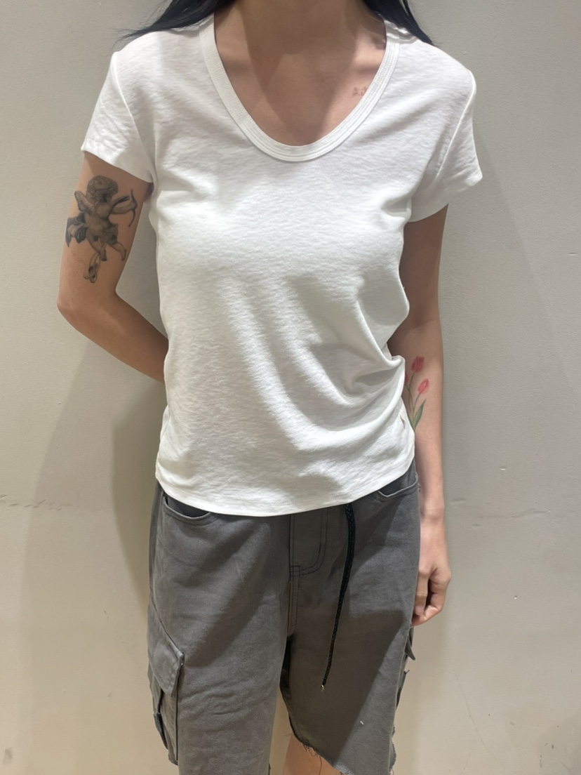 NEOUL東大門實拍韓國女士新品推薦休閑熱賣26夏季時尚T恤NEOUL/ahin雙領標簽T恤