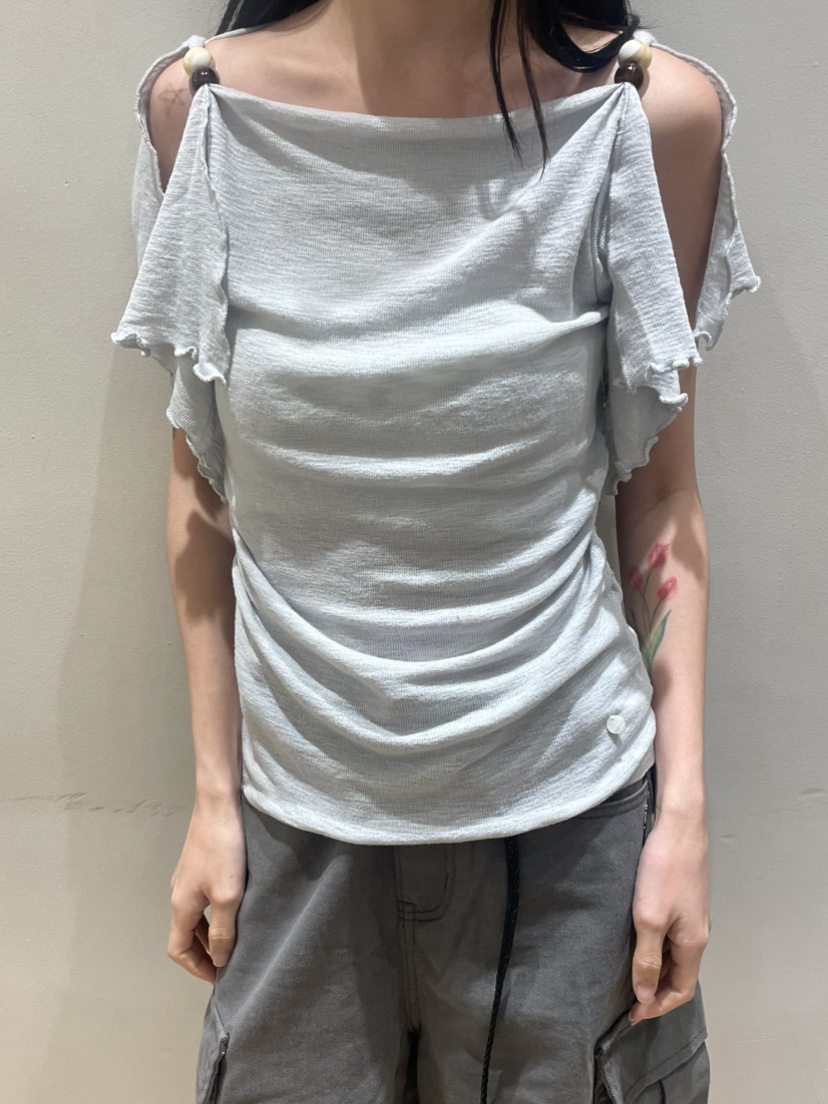 NEOUL韓國直郵實拍女裝新品26夏季熱賣時尚推薦休閑針織衫NEOUL/ahin雙領標簽針織衫