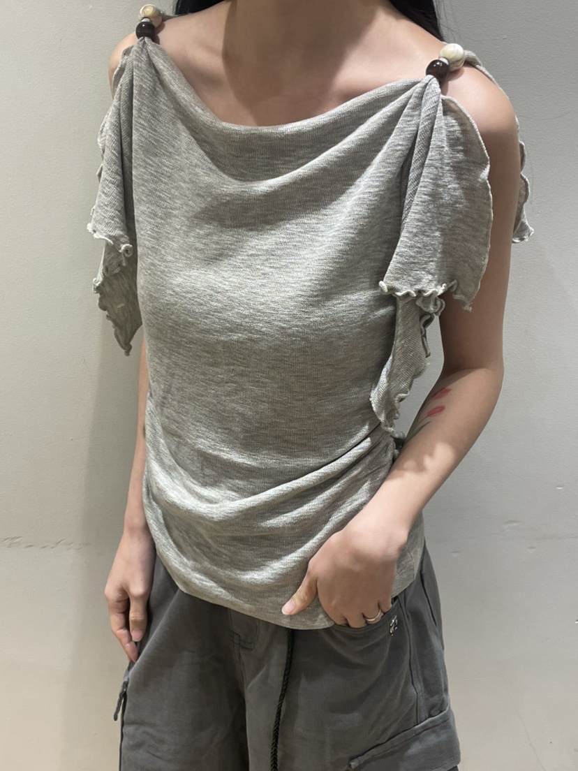 NEOUL韓國直郵實拍女裝新品26夏季熱賣時尚推薦休閑針織衫NEOUL/ahin雙領標簽針織衫圖色1