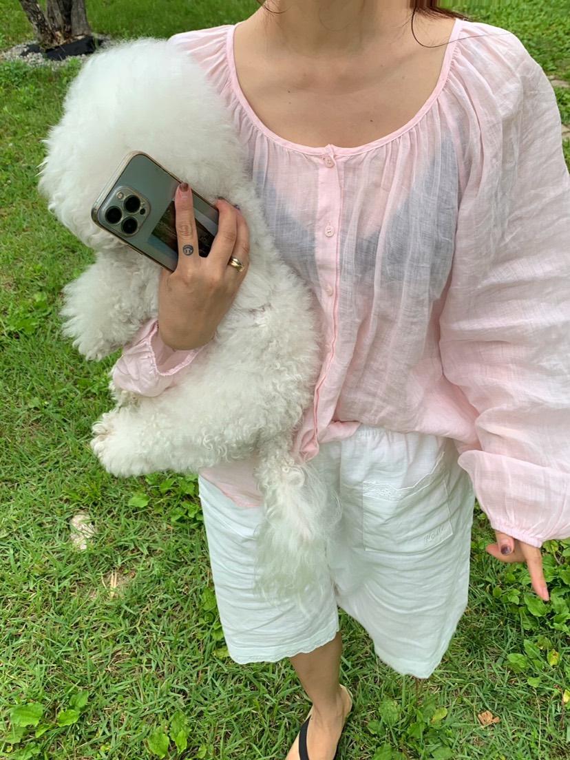 LIKEVAM韓國直郵女裝新品人氣時尚26夏季襯衫蕾絲衫泡泡袖亞麻LIKEVAM襯衫/蕾絲衫