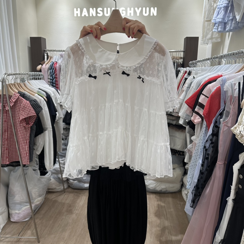 HANSUNGHYUN韓國直郵女裝新品推薦熱賣休閑襯衫蕾絲衫蕾絲HANSUNGHYUN襯衫/蕾絲衫圖色1