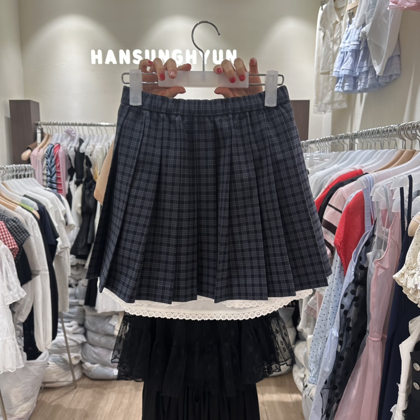 HANSUNGHYUN韓國東大門代購女裝新款人氣短裙百褶格子褶裙HANSUNGHYUN短裙圖色1