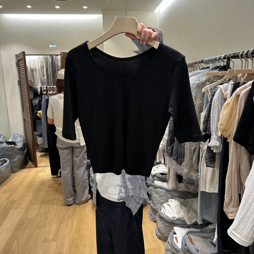 GILLI韓國代購女裝新品熱賣26夏季推薦時尚人氣休閑T恤U領GILLIT恤圖色3