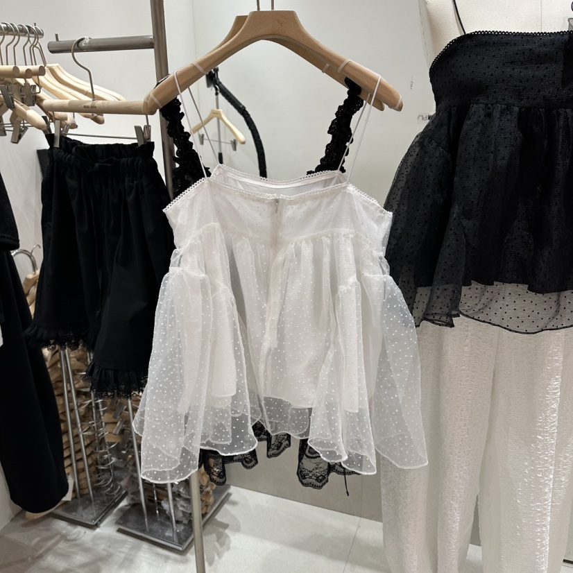 MINI UNNI韓國直郵實拍女裝新款26夏季吊帶背心可拆卸蝴蝶結圓點緞帶MINI UNNI吊帶/背心
