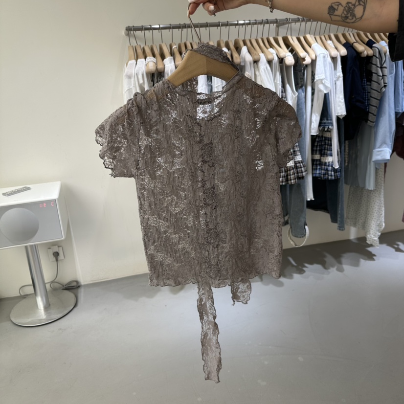 VAULT韓國東大門代購女士新品人氣休閑襯衫蕾絲衫含圍巾開衫VAULT襯衫/蕾絲衫