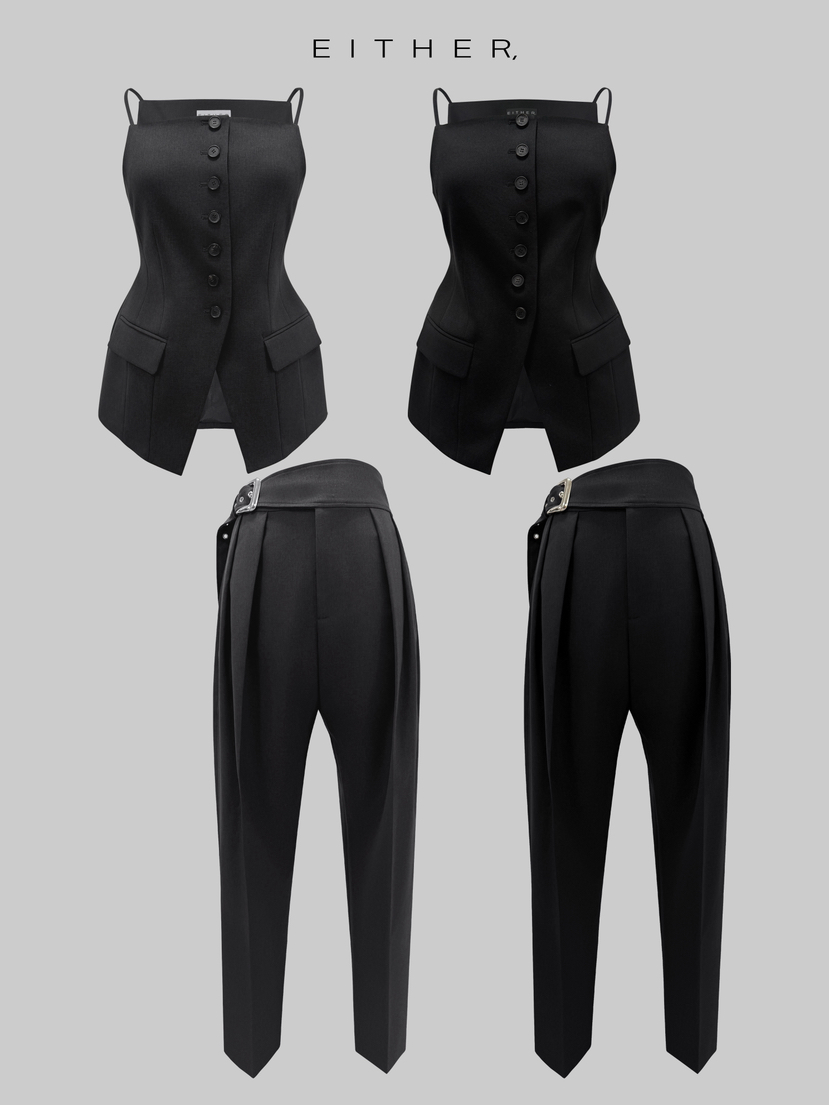 EITHER韓國直郵實拍女士新品26夏季時尚休閑褲闊腿褲系帶EITHER休閑褲