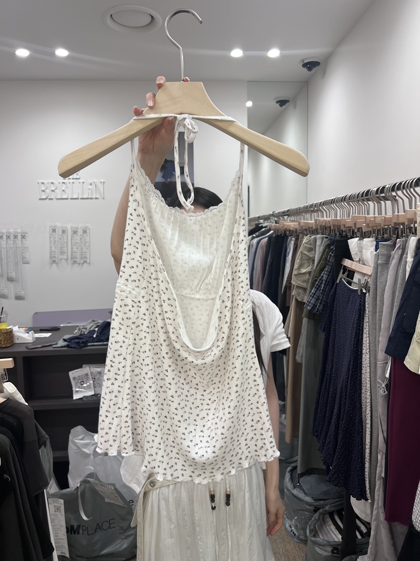 BRELLIN東大門實拍韓國女士新品休閑吊帶背心小花露背無袖BRELLIN吊帶/背心