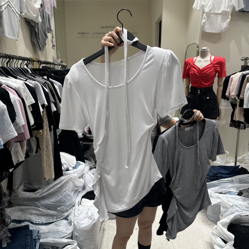 MONOPOLY韓國直郵實拍女裝新品人氣時尚推薦熱賣26夏季T恤含繩MONO_POLYT恤圖色2