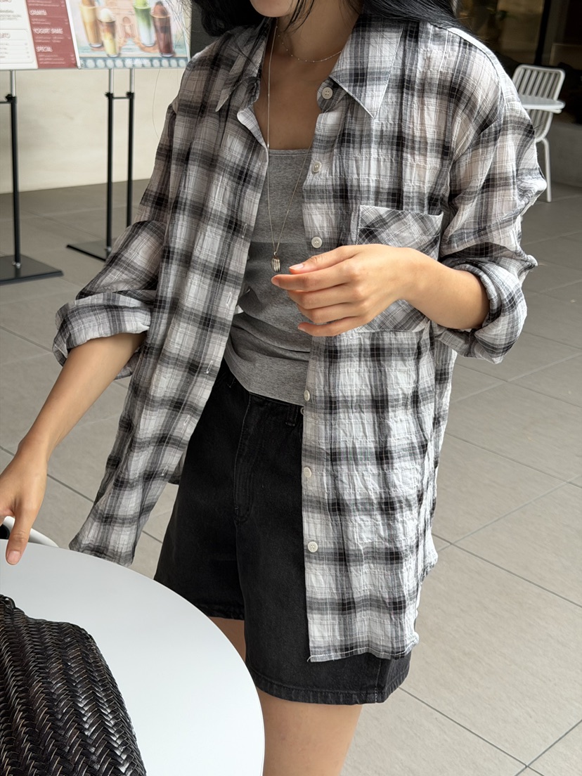 AMY GRACE-A韓國直郵實拍女士新品熱賣26夏季襯衫蕾絲衫格子AMY GRACE襯衫/蕾絲衫