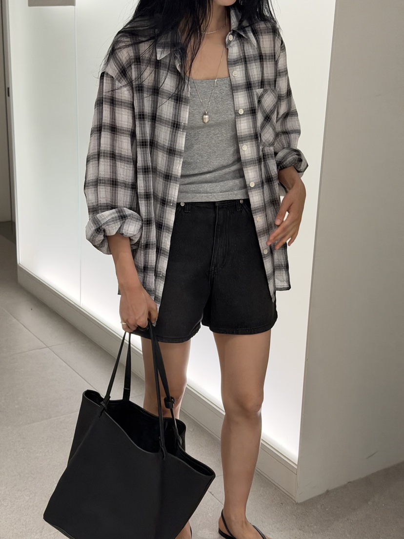 AMY GRACE-A韓國直郵實拍女士新品熱賣26夏季襯衫蕾絲衫格子AMY GRACE襯衫/蕾絲衫