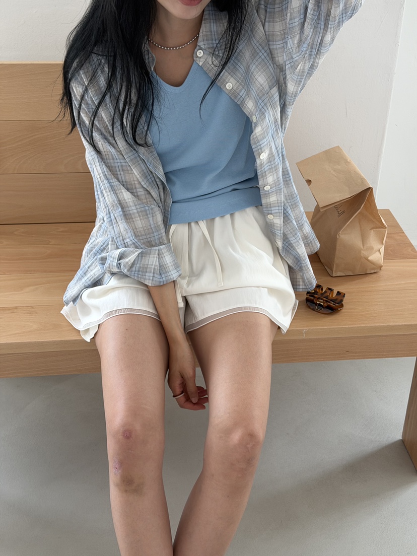 AMY GRACE-A韓國直郵實拍女士新品熱賣26夏季襯衫蕾絲衫格子AMY GRACE襯衫/蕾絲衫