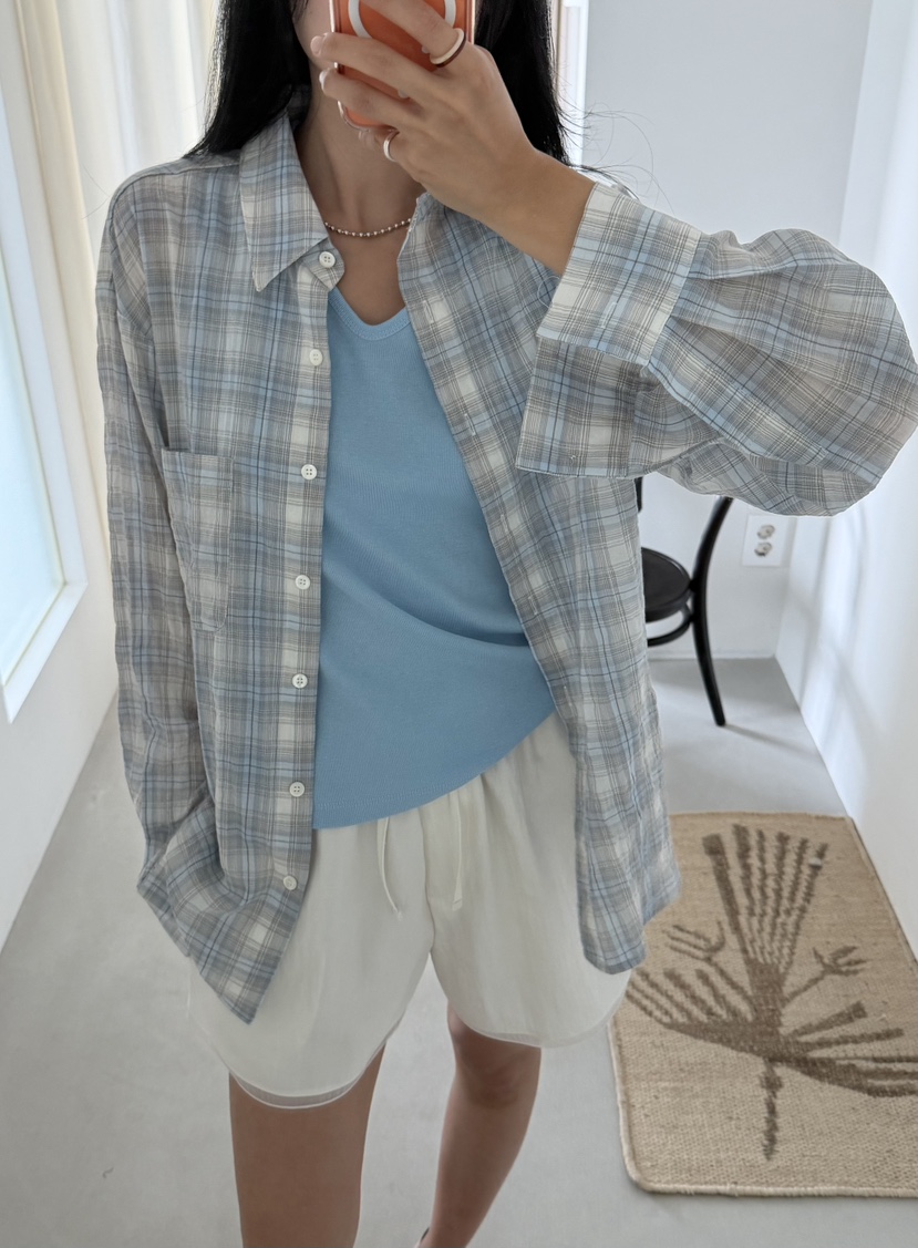 AMY GRACE-A韓國直郵實拍女士新品熱賣26夏季襯衫蕾絲衫格子AMY GRACE襯衫/蕾絲衫
