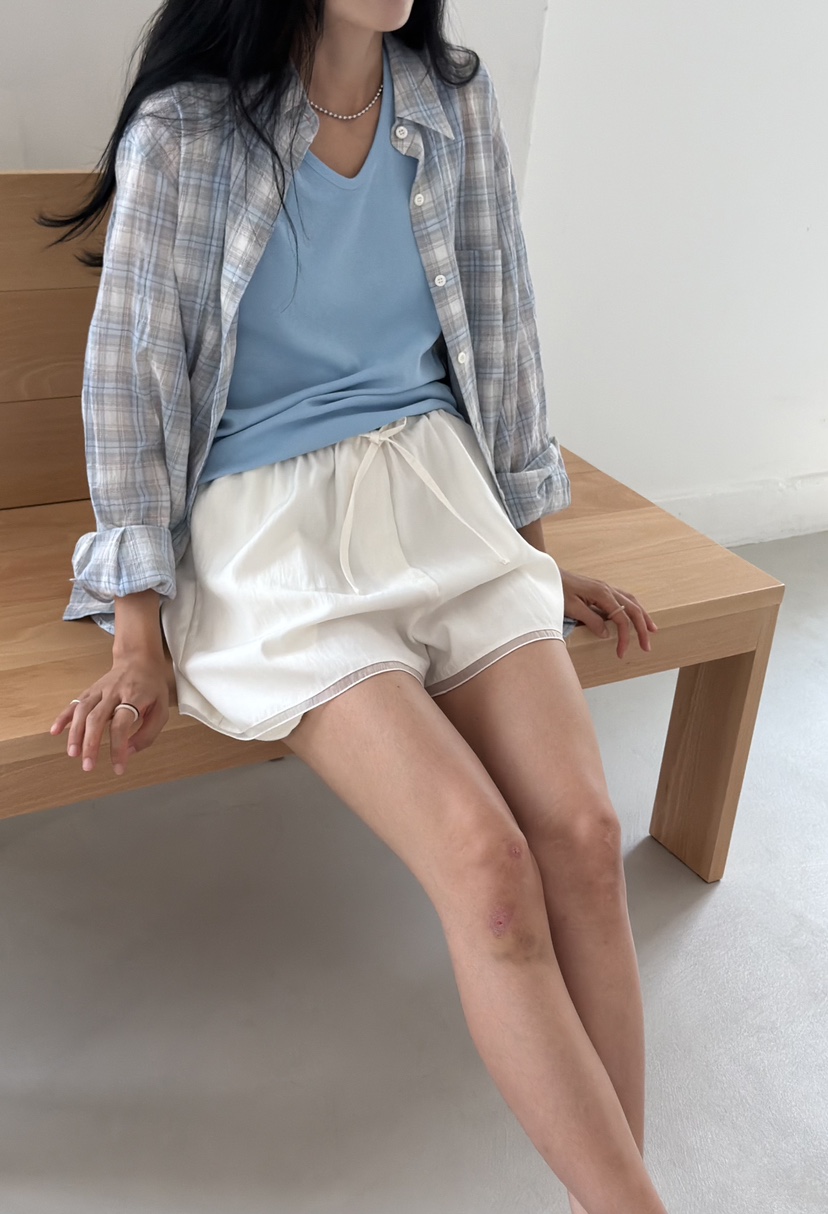 AMY GRACE-A韓國直郵實拍女士新品熱賣26夏季襯衫蕾絲衫格子AMY GRACE襯衫/蕾絲衫