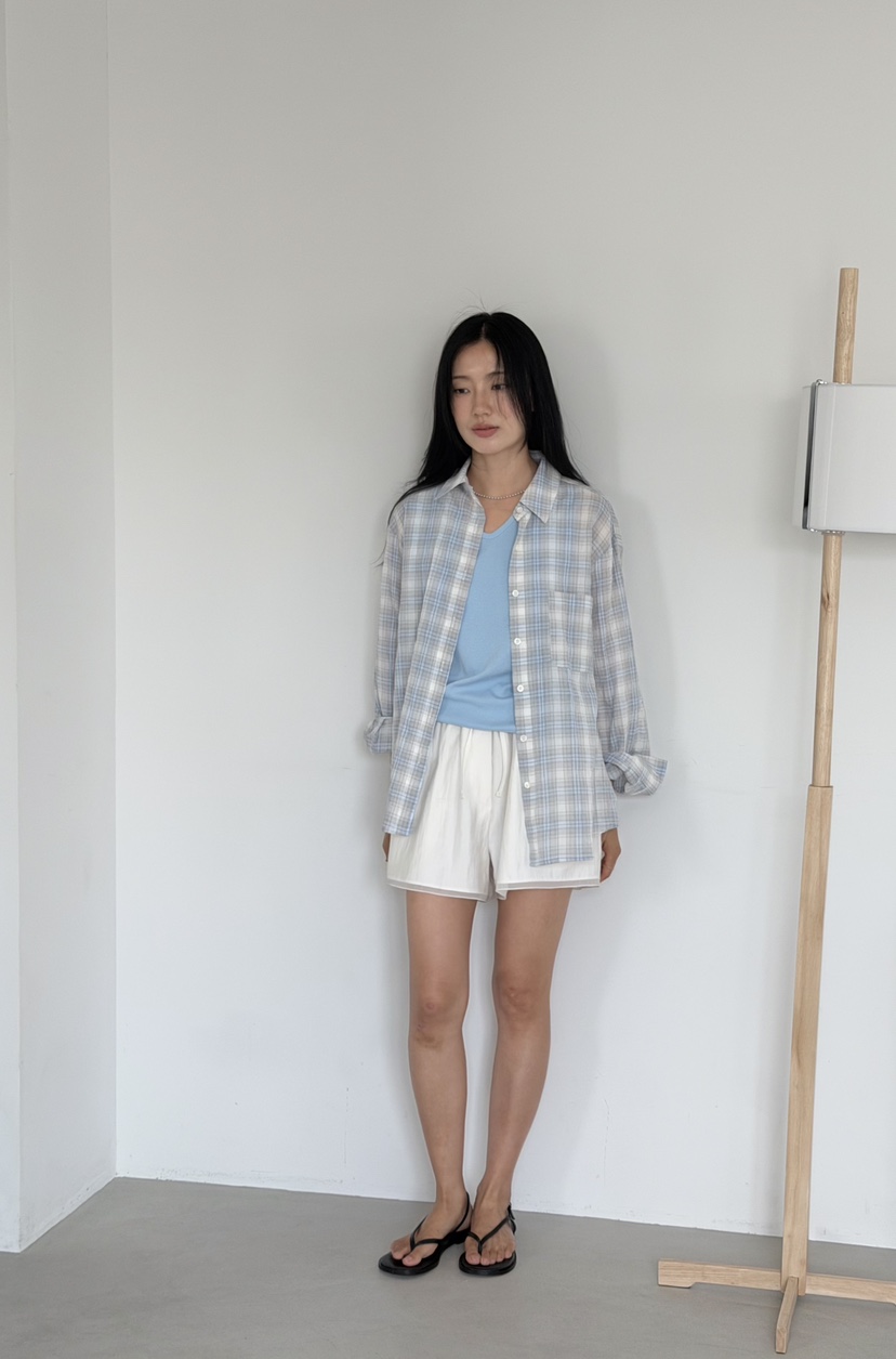 AMY GRACE-A韓國直郵實拍女士新品熱賣26夏季襯衫蕾絲衫格子AMY GRACE襯衫/蕾絲衫圖色2