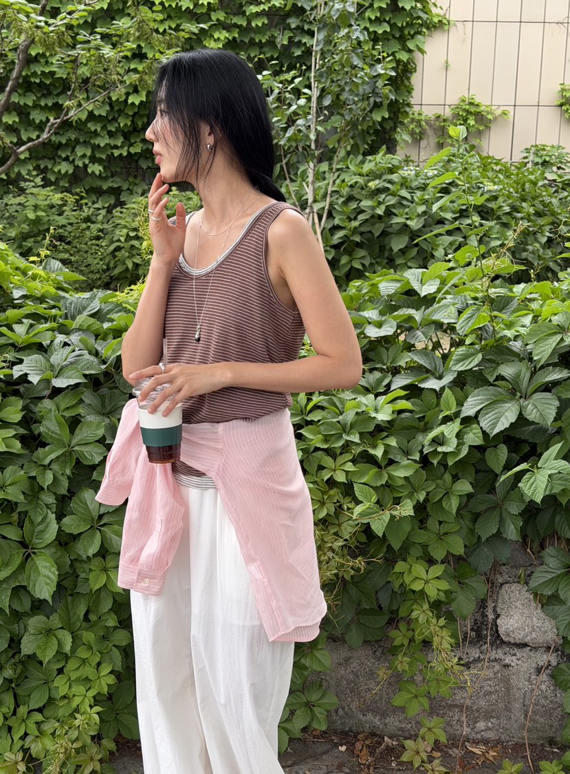 AMY GRACE-A韓國直郵女士新品休閑推薦吊帶背心亞麻布無袖AMY GRACE吊帶/背心