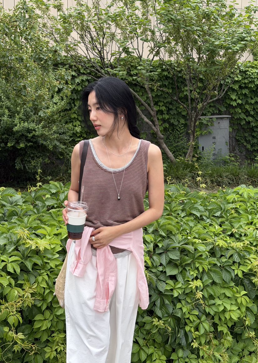AMY GRACE-A韓國直郵女士新品休閑推薦吊帶背心亞麻布無袖AMY GRACE吊帶/背心