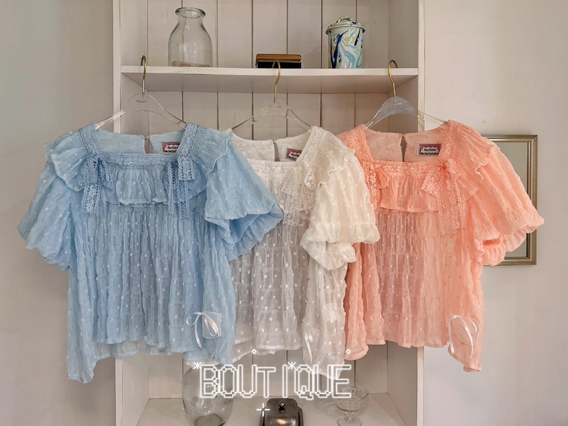 BOUTIQUE-L韓國東大門代購女士新品推薦襯衫蕾絲衫絲帶絨BOUTIQUE-L襯衫/蕾絲衫