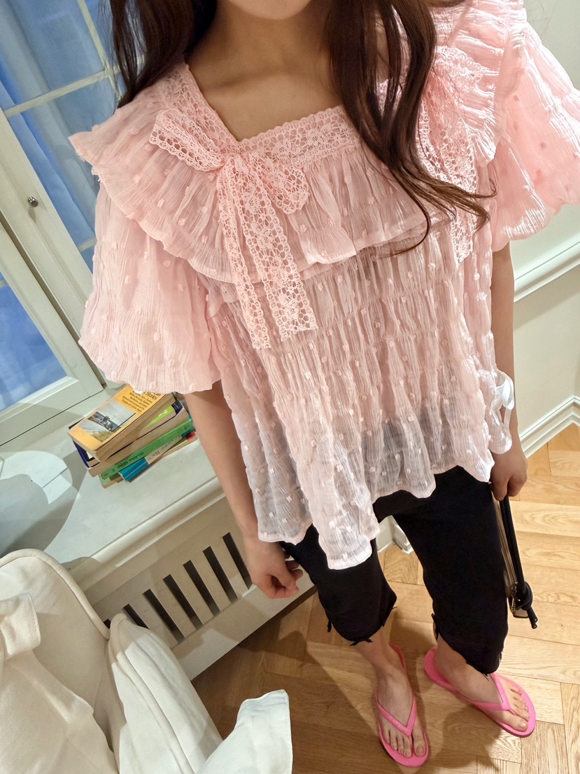 BOUTIQUE-L韓國東大門代購女士新品推薦襯衫蕾絲衫絲帶絨BOUTIQUE-L襯衫/蕾絲衫