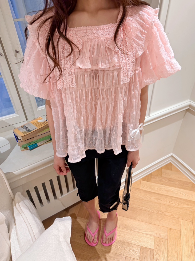 BOUTIQUE-L韓國東大門代購女士新品推薦襯衫蕾絲衫絲帶絨BOUTIQUE-L襯衫/蕾絲衫