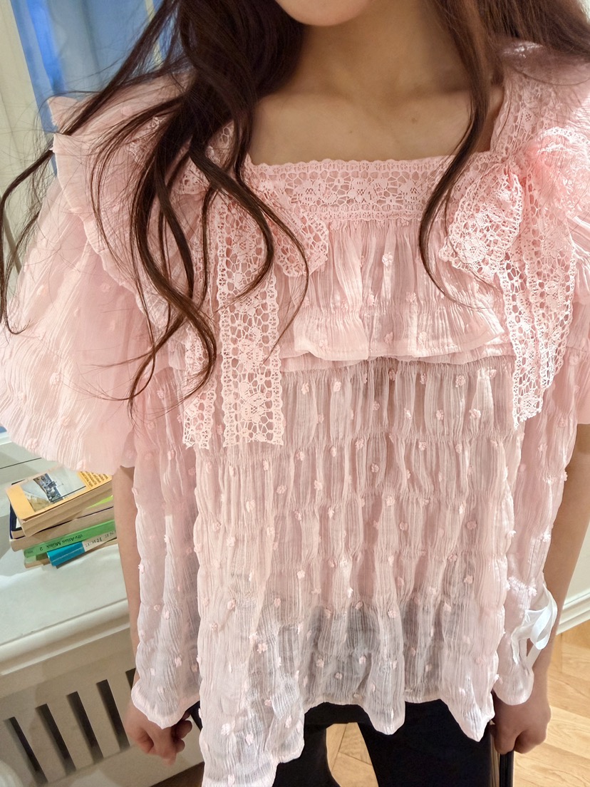 BOUTIQUE-L韓國東大門代購女士新品推薦襯衫蕾絲衫絲帶絨BOUTIQUE-L襯衫/蕾絲衫