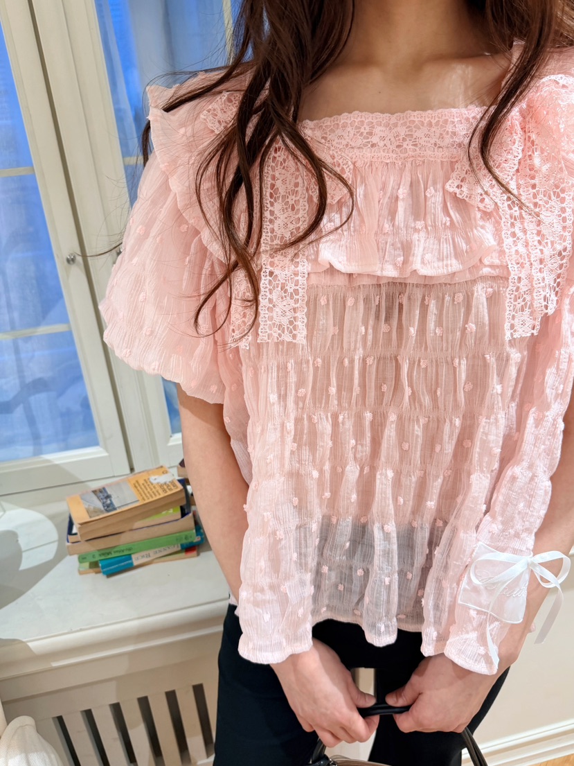 BOUTIQUE-L韓國東大門代購女士新品推薦襯衫蕾絲衫絲帶絨BOUTIQUE-L襯衫/蕾絲衫