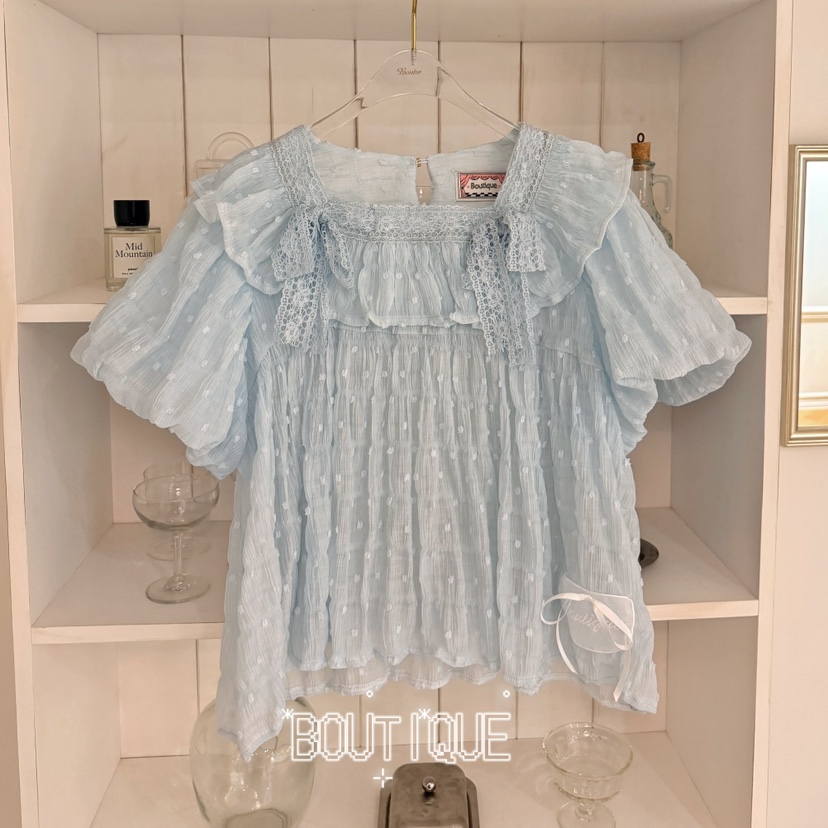 BOUTIQUE-L韓國東大門代購女士新品推薦襯衫蕾絲衫絲帶絨BOUTIQUE-L襯衫/蕾絲衫圖色2
