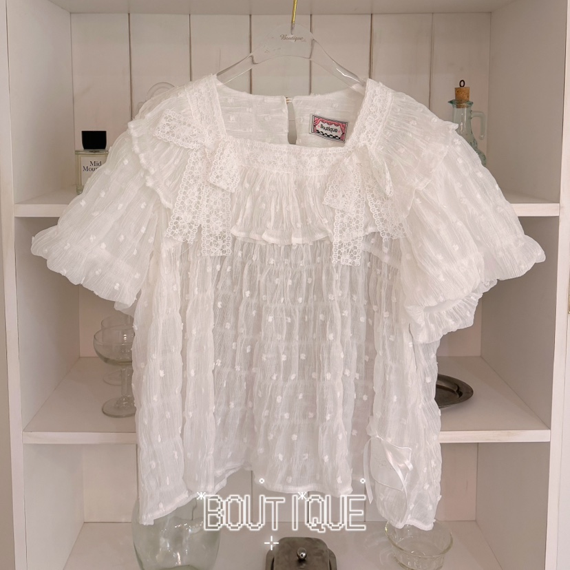 BOUTIQUE-L韓國東大門代購女士新品推薦襯衫蕾絲衫絲帶絨BOUTIQUE-L襯衫/蕾絲衫圖色3