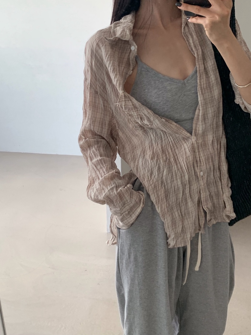 VERANDA韓國直郵實拍女裝新款熱賣休閑時尚襯衫蕾絲衫格紋VERANDA襯衫/蕾絲衫