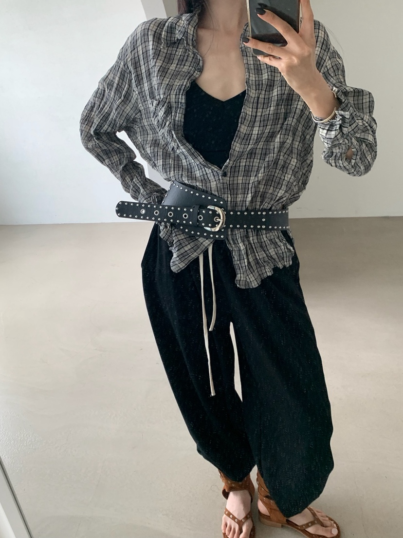 VERANDA韓國直郵實拍女裝新款熱賣休閑時尚襯衫蕾絲衫格紋VERANDA襯衫/蕾絲衫