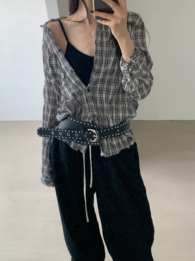 VERANDA韓國直郵實拍女裝新款熱賣休閑時尚襯衫蕾絲衫格紋VERANDA襯衫/蕾絲衫