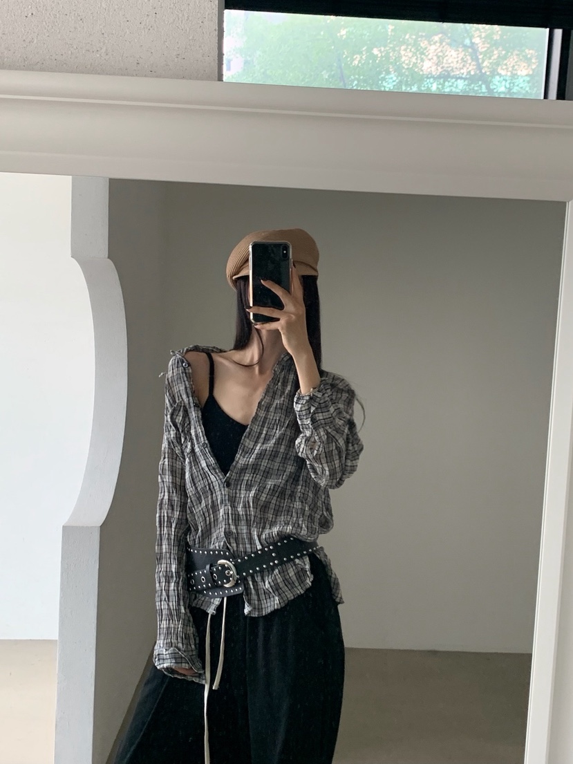 VERANDA韓國直郵實拍女裝新款熱賣休閑時尚襯衫蕾絲衫格紋VERANDA襯衫/蕾絲衫