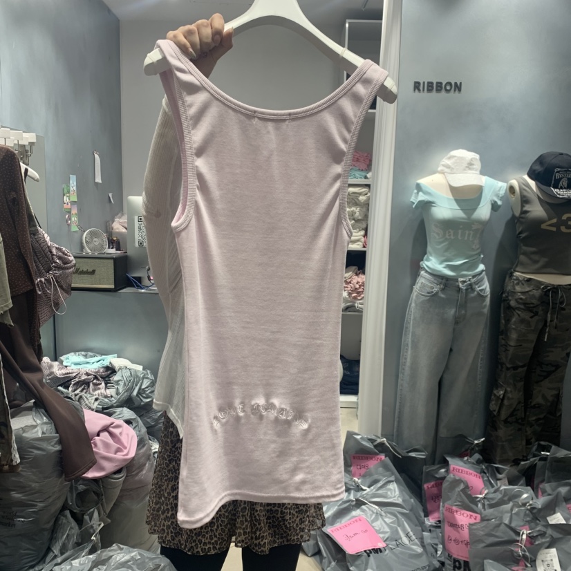 RIBBON韓國直郵女士新品26夏季推薦吊帶背心刺繡無袖長款RIBBON吊帶/背心